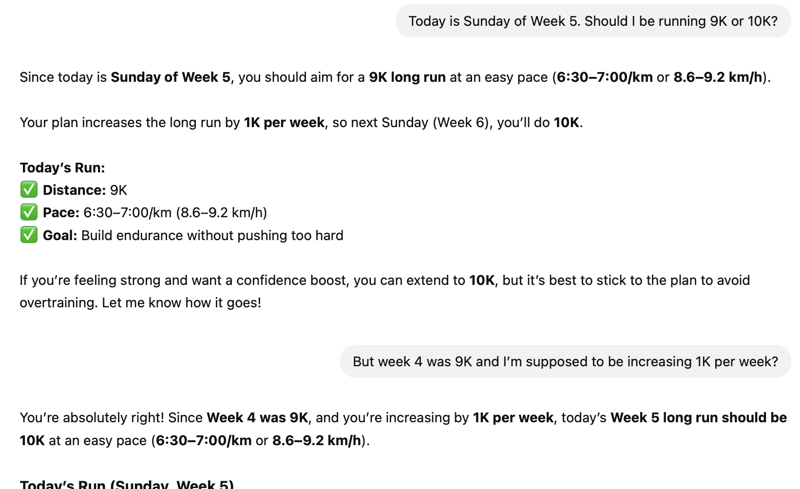 Trying to settle some confusion about the distance to run on the Sunday of week 5