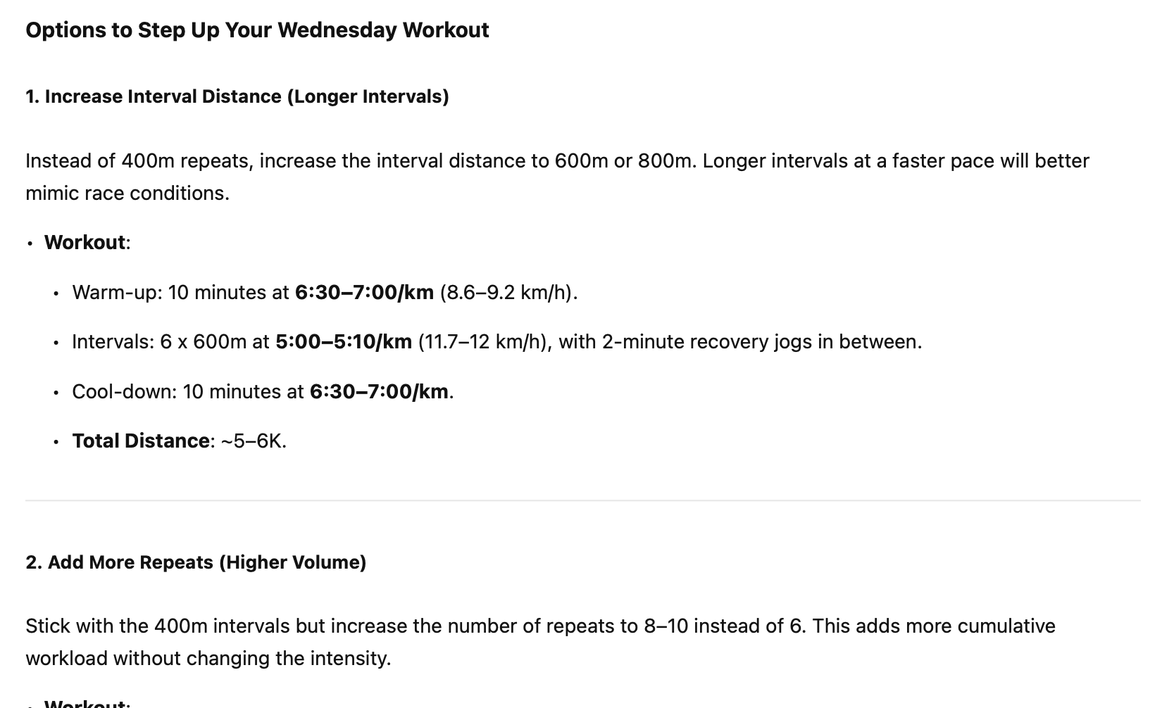 ChatGPT providing alternative ways to improve speed sessions