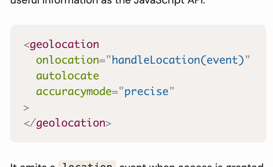 Screenshot of geolocation post after syntax highlighting change, showing HTML syntax highlighting