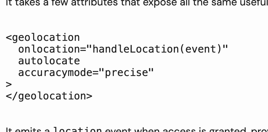 Screenshot of geolocation post before syntax highlighting change, showing flat monospace text